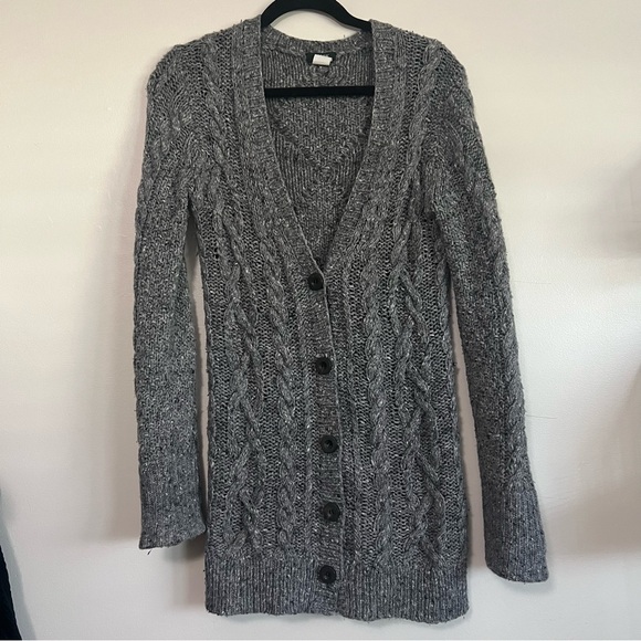 J.Crew Handknit Cable Knit Wool-Cashmere Blend‎ Cardigan Sweater Gray Size Small - Picture 1 of 5